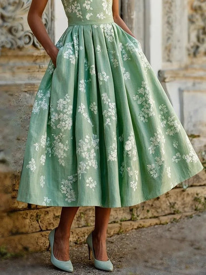 Off-Shoulder Floral Swing Midi Dress