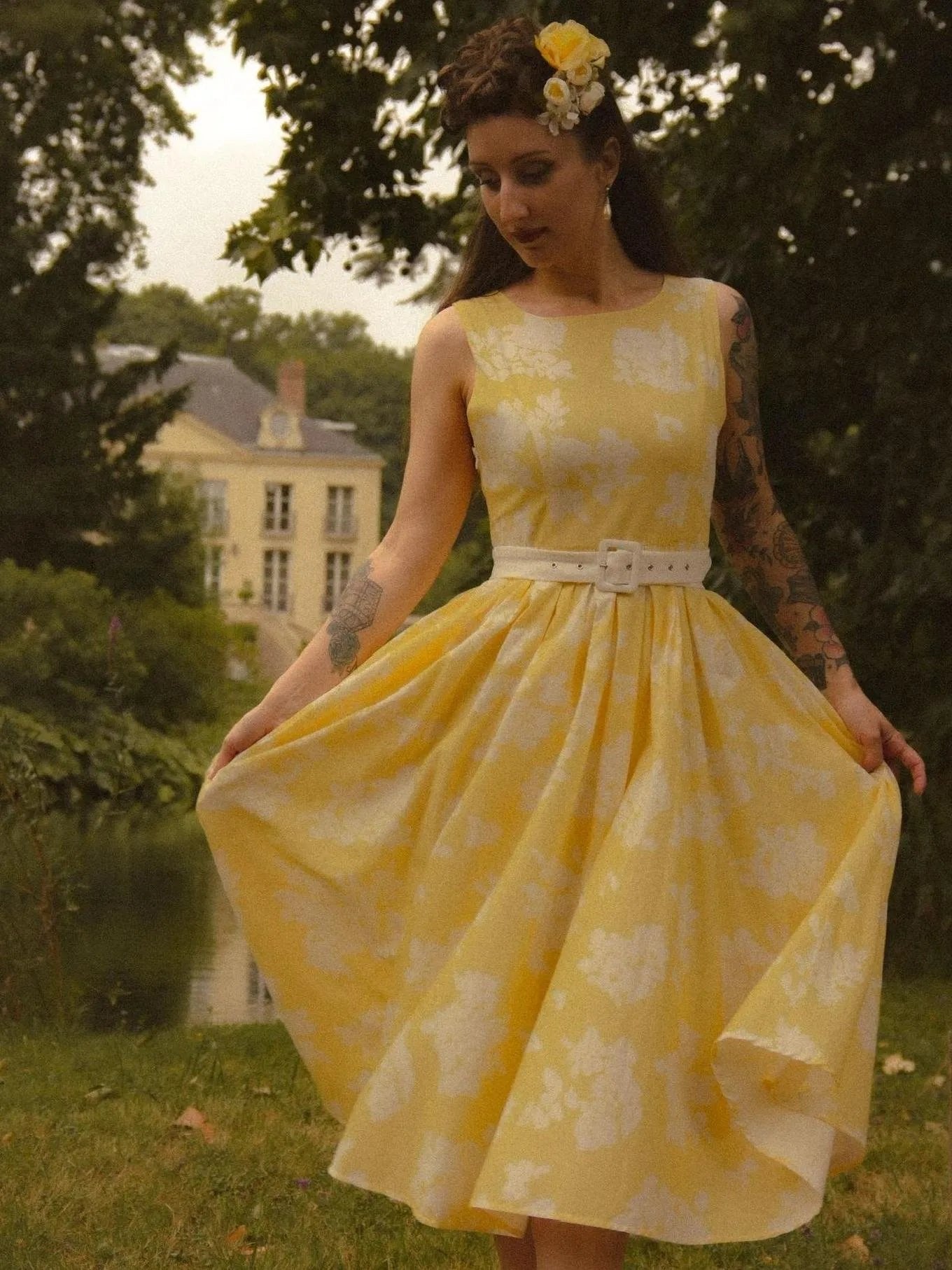 Off-Shoulder Floral Swing Midi Dress