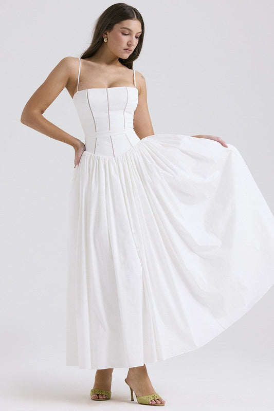 Arvelle Pleated Strapless Midi Wedding Guest Dress