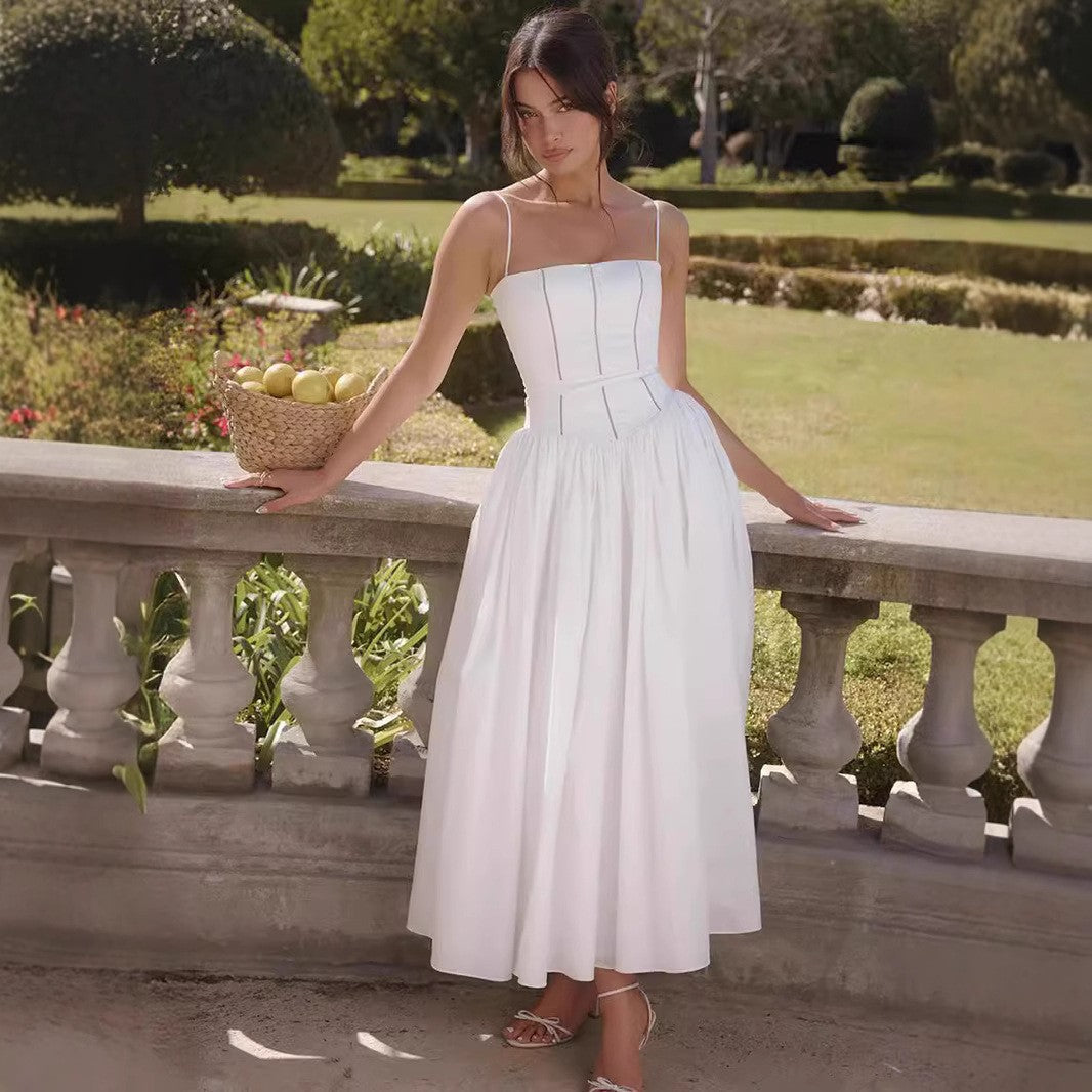 Arvelle Pleated Strapless Midi Wedding Guest Dress