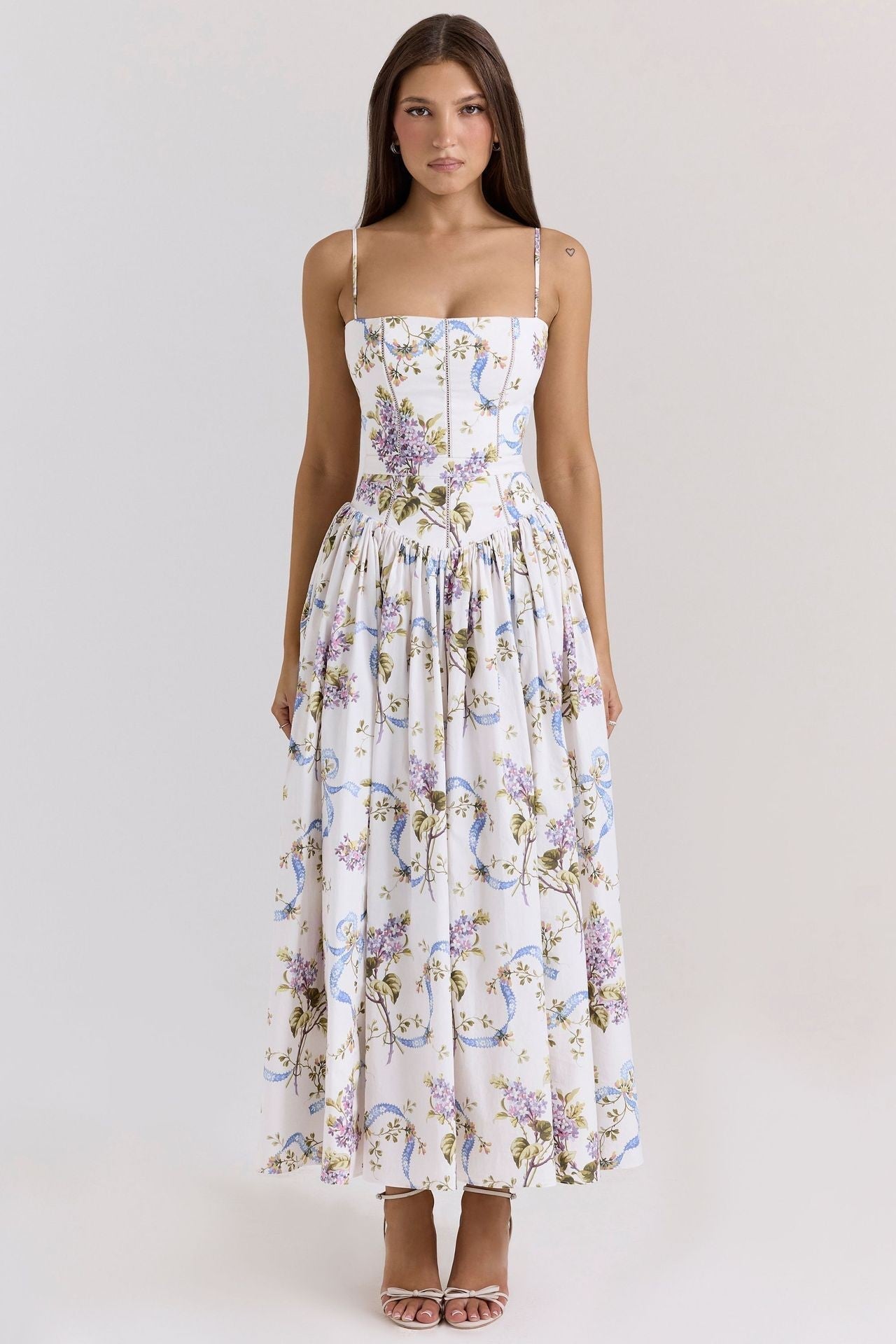 Arvelle Pleated Strapless Midi Wedding Guest Dress