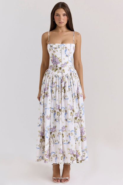 Arvelle Pleated Strapless Midi Wedding Guest Dress