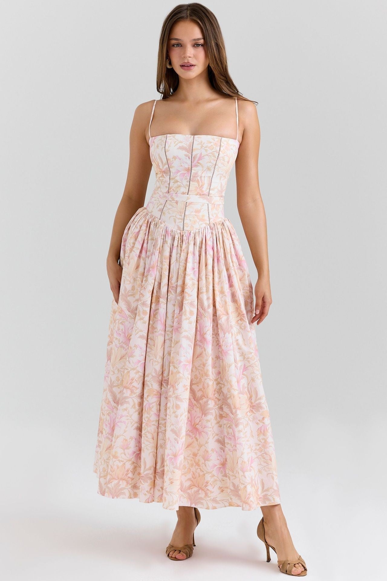 Arvelle Pleated Strapless Midi Wedding Guest Dress