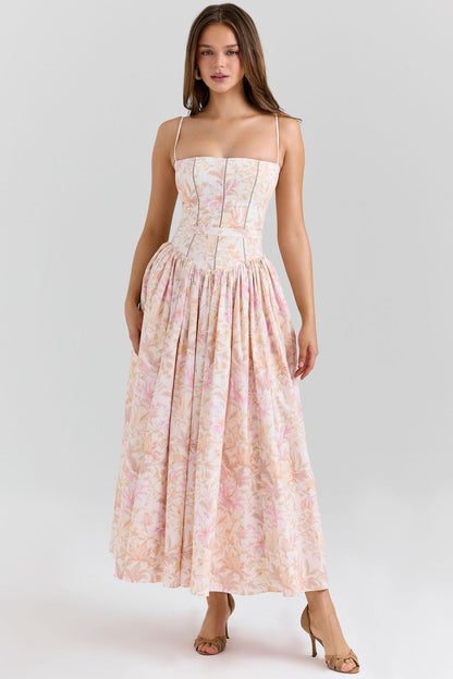 Arvelle Pleated Strapless Midi Wedding Guest Dress