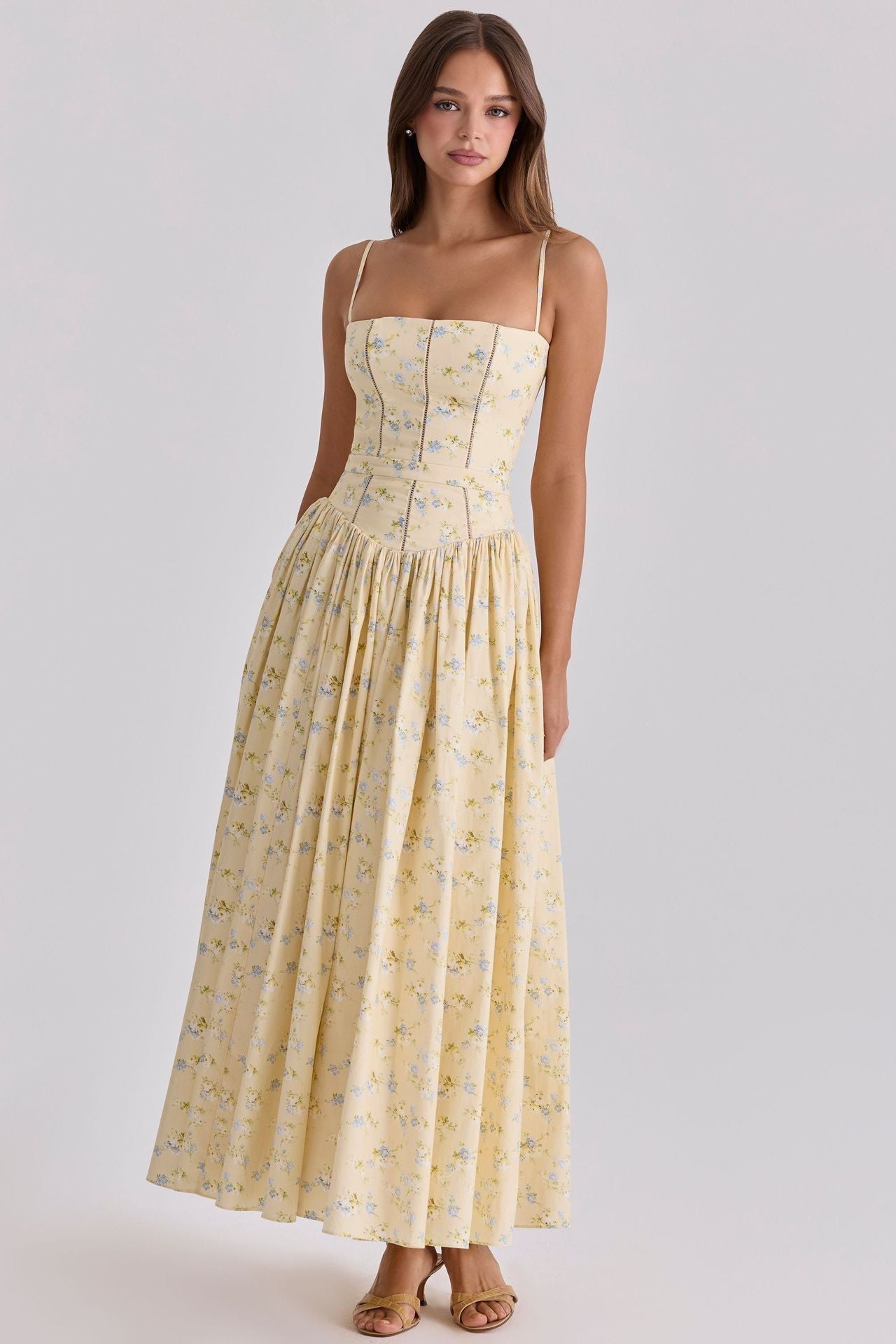 Arvelle Pleated Strapless Midi Wedding Guest Dress