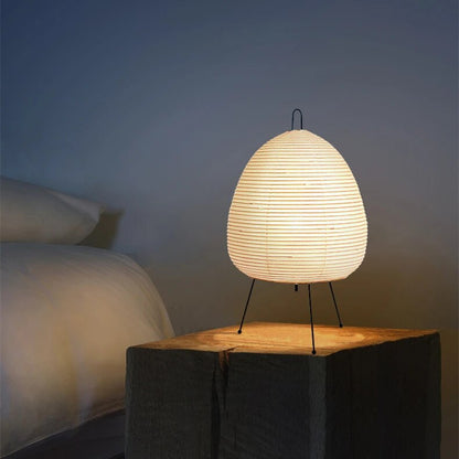 Japanese Rice Paper Table Lamp | Minimalist Zen Tripod Lamp With A Washi Style Paper Shade