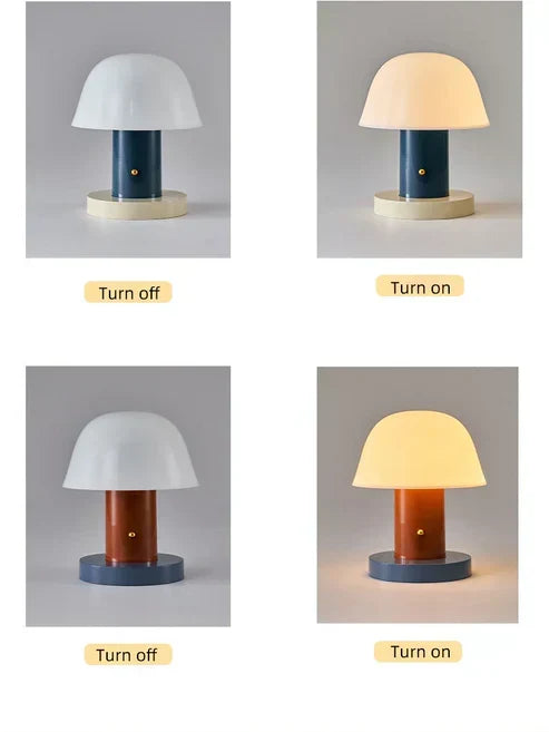 Mushroom Table Lamp | Modern Rechargeable Cordless LED Light For Tables, Travel and Camping