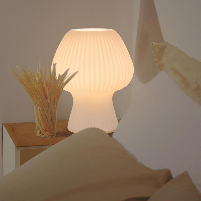 Vintage Bedside Table Lamp | Ribbed Glass Mushroom Lamp In Two Different Design Variations