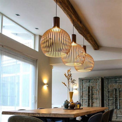 Handcrafted Wooden Pendant Light | Natural Scandinavian Ceiling Lamp For Dining Room Tables