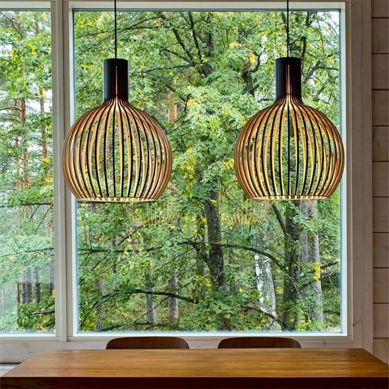 Handcrafted Wooden Pendant Light | Natural Scandinavian Ceiling Lamp For Dining Room Tables