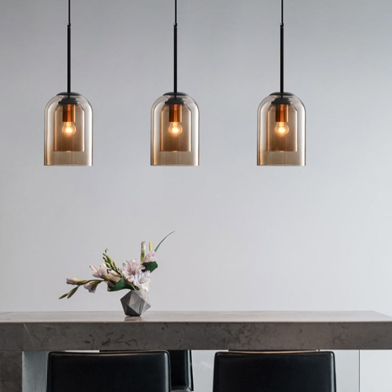 Duplume Mid Century Pendant Lamp | Double Glass Shade For Apartments and Dining Room Tables