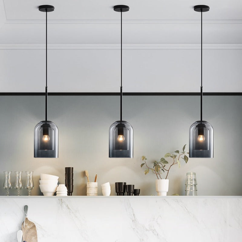 Duplume Mid Century Pendant Lamp | Double Glass Shade For Apartments and Dining Room Tables