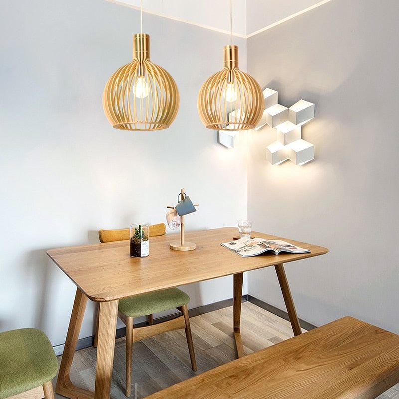 Handcrafted Wooden Pendant Light | Natural Scandinavian Ceiling Lamp For Dining Room Tables