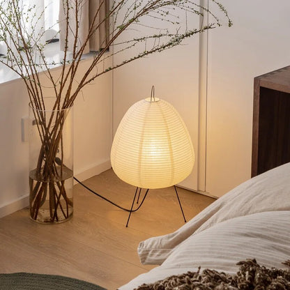 Japanese Rice Paper Table Lamp | Minimalist Zen Tripod Lamp With A Washi Style Paper Shade