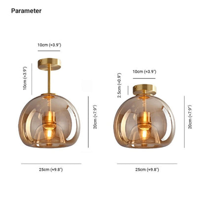 Vintage Bubble Glass Ceiling Light | Retro Amber Glass Pendant In Two Heights and Two Finishes