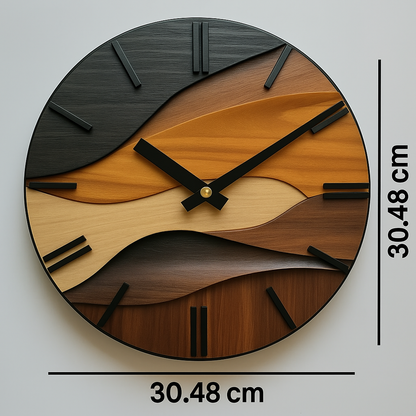 Artistic Round Wall Clock | Nordic Faux Wood Grain Design For Living Rooms, Halls and Studies