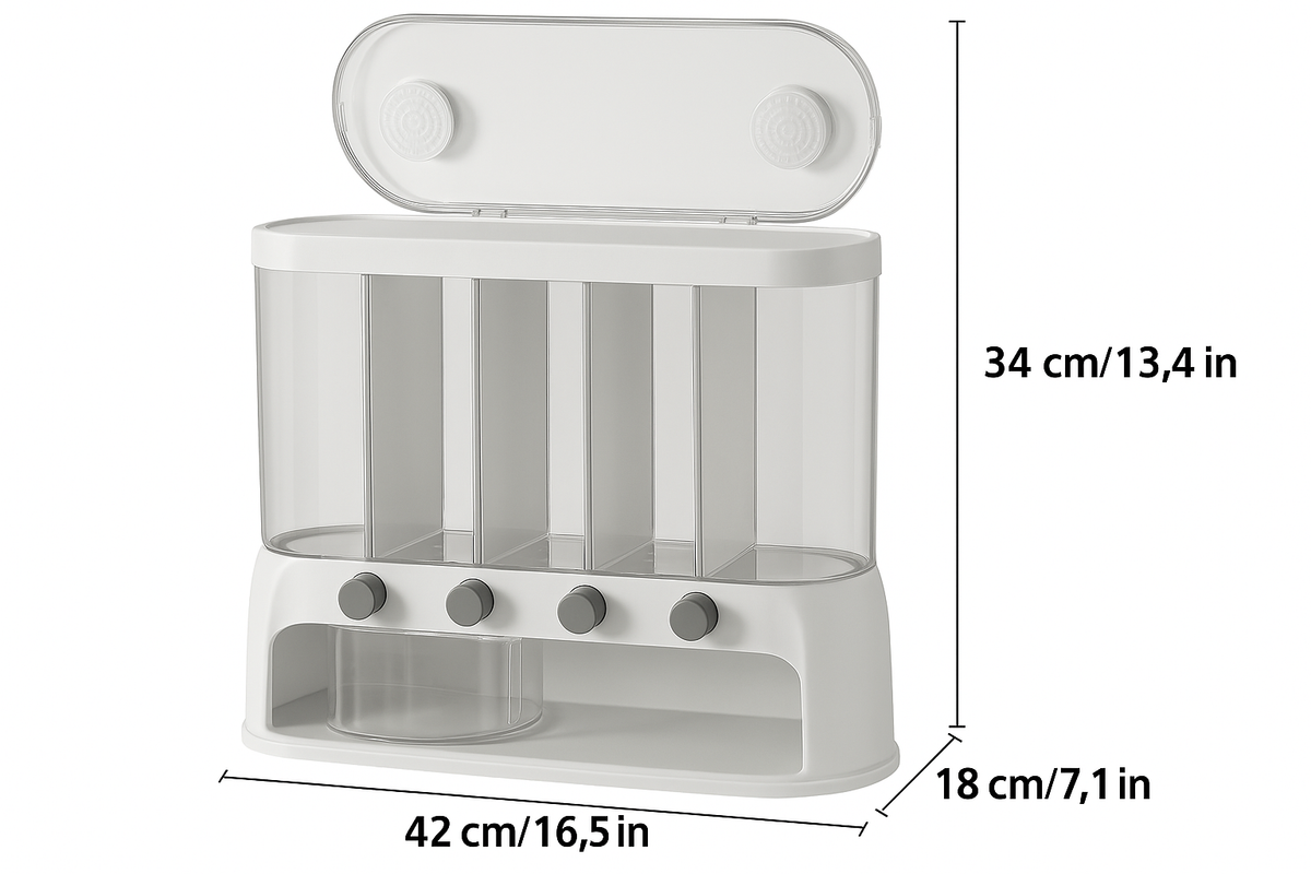 Multi Compartment Grain Storage Container | Airtight Pantry Organiser With A Flip Top Lid Design