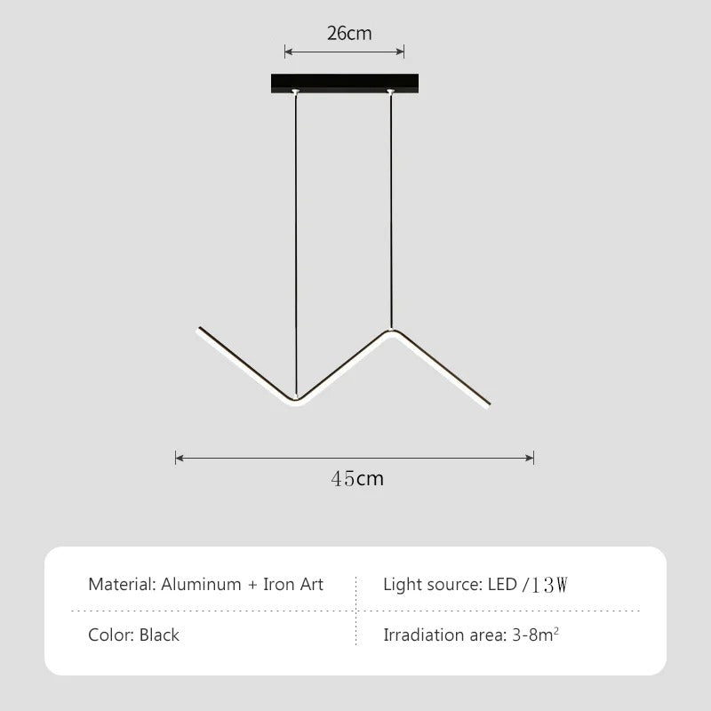 Aluminium Dining Pendant Lamp | Modern Nordic Linear LED Ceiling Light In A Gold or Black Finish