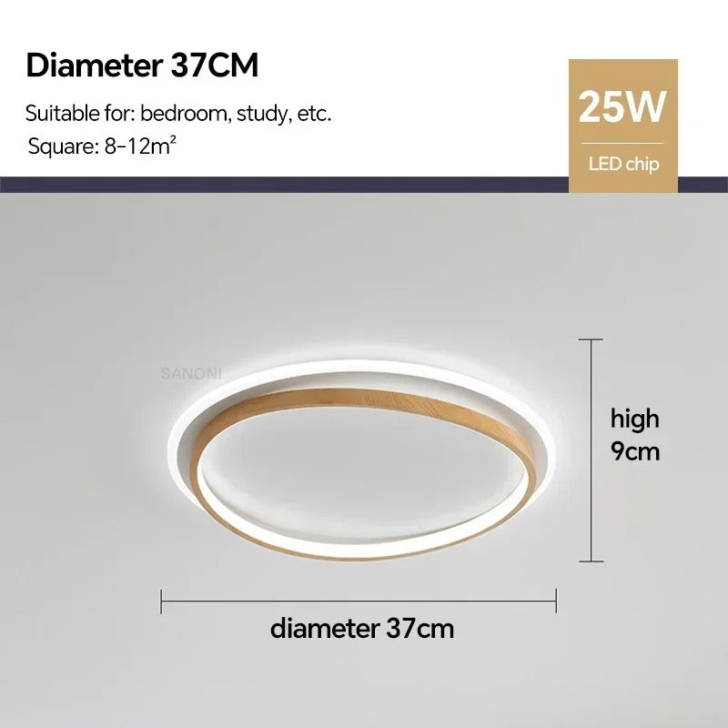 LED Modern Ceiling Lamp | Walnut and Gold Round Design In Three Different Round Panel Sizes