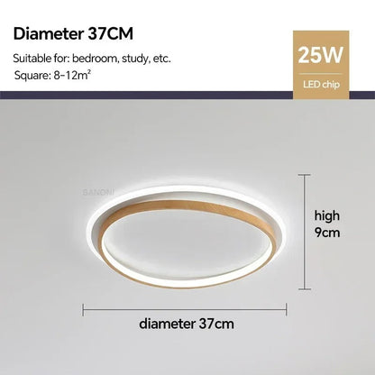 LED Modern Ceiling Lamp | Walnut and Gold Round Design In Three Different Round Panel Sizes