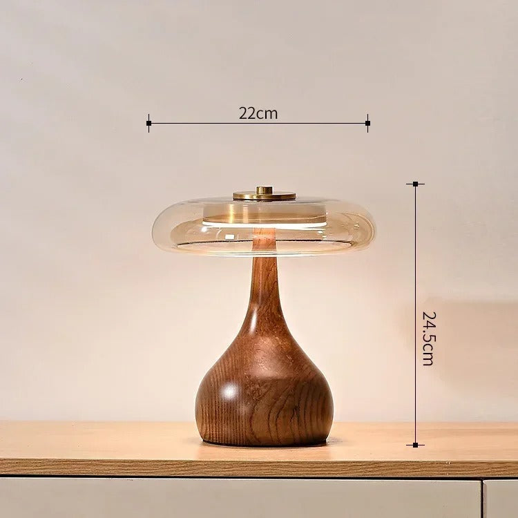 Cognara Glass Table Lamp | Modern Brass and Walnut Wood Accent Table Light In Two Lamp Heights