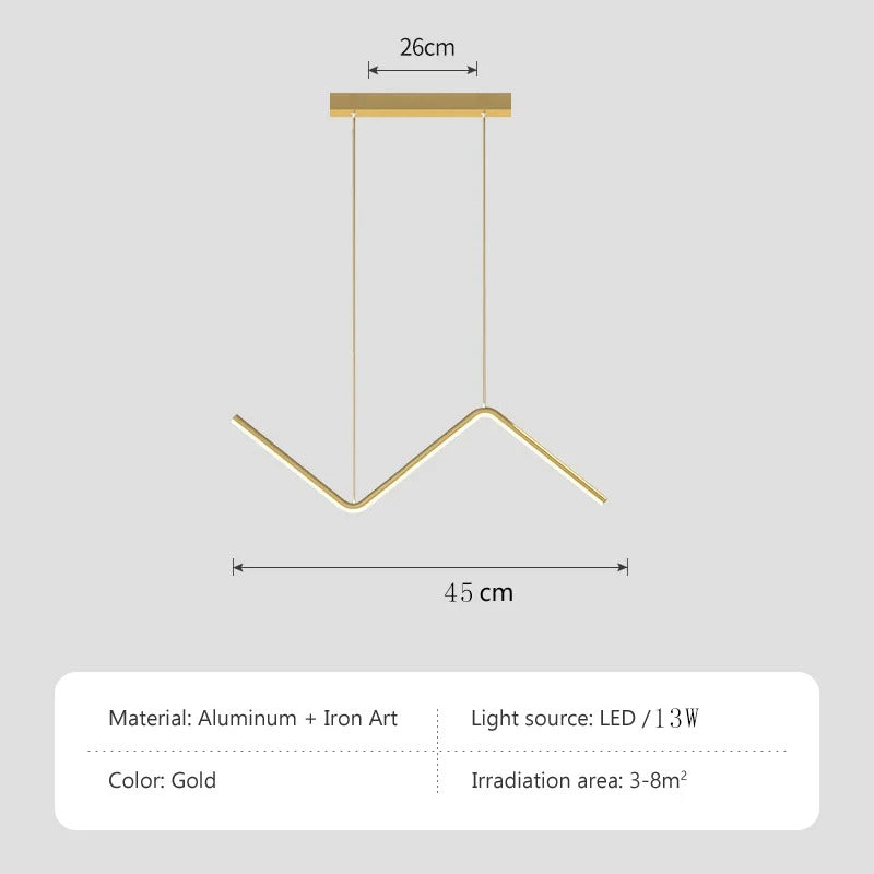 Aluminium Dining Pendant Lamp | Modern Nordic Linear LED Ceiling Light In A Gold or Black Finish