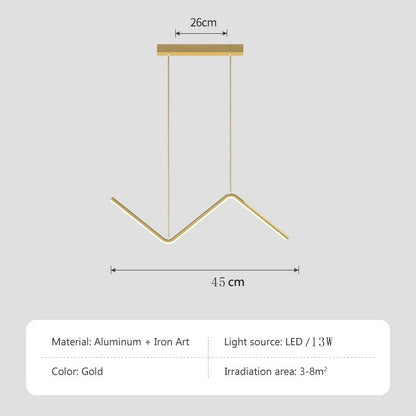 Aluminium Dining Pendant Lamp | Modern Nordic Linear LED Ceiling Light In A Gold or Black Finish