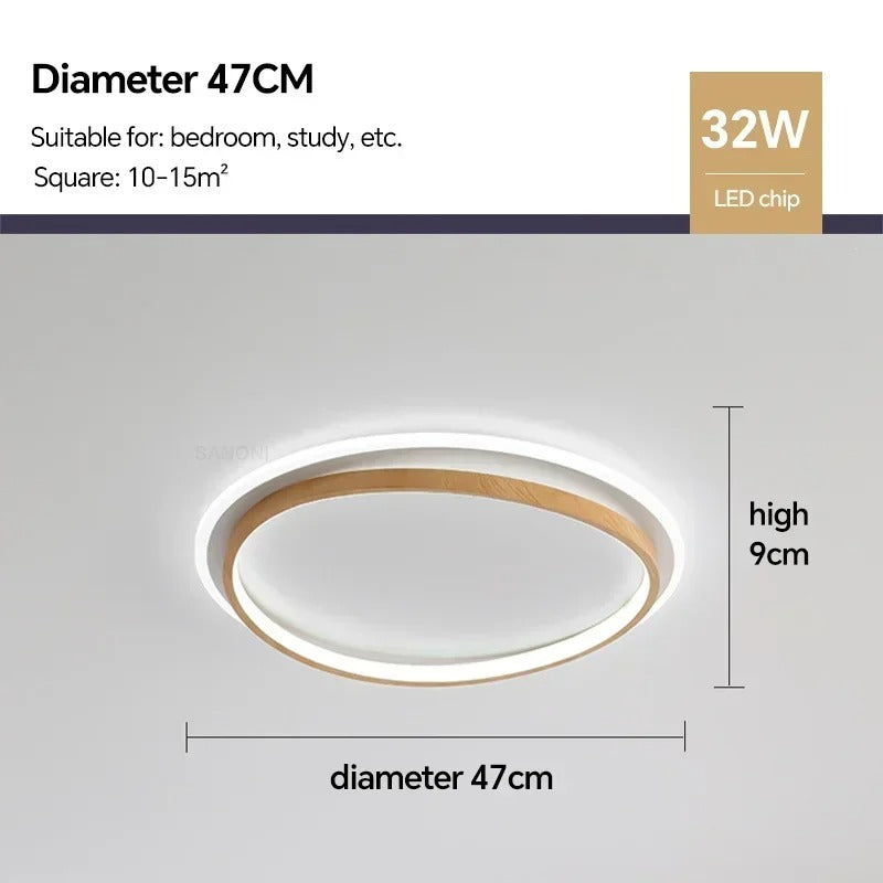 LED Modern Ceiling Lamp | Walnut and Gold Round Design In Three Different Round Panel Sizes