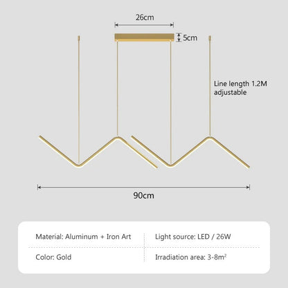 Aluminium Dining Pendant Lamp | Modern Nordic Linear LED Ceiling Light In A Gold or Black Finish