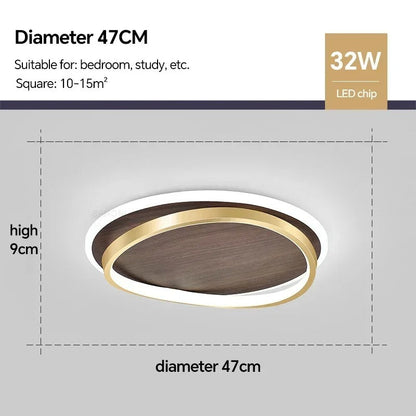 LED Modern Ceiling Lamp | Walnut and Gold Round Design In Three Different Round Panel Sizes