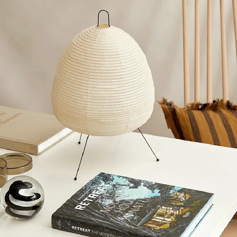 Japanese Rice Paper Table Lamp | Minimalist Zen Tripod Lamp With A Washi Style Paper Shade