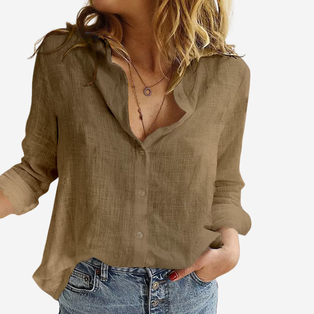 Reva Button Front Linen Blouse