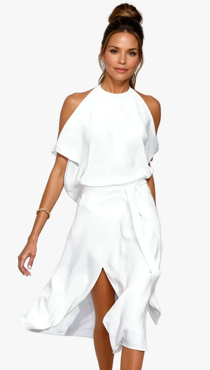 Vanya Halter Neck Cold Shoulder Midi Dress