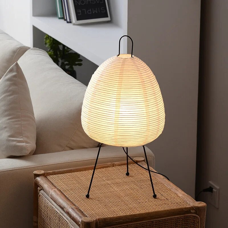 Japanese Rice Paper Table Lamp | Minimalist Zen Tripod Lamp With A Washi Style Paper Shade